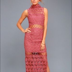 KEEPSAKE STAY CLOSE RUSTY ROSE LACE MAXI DRESS